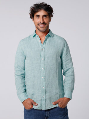CAMISA LINO M/L Verde Agua
